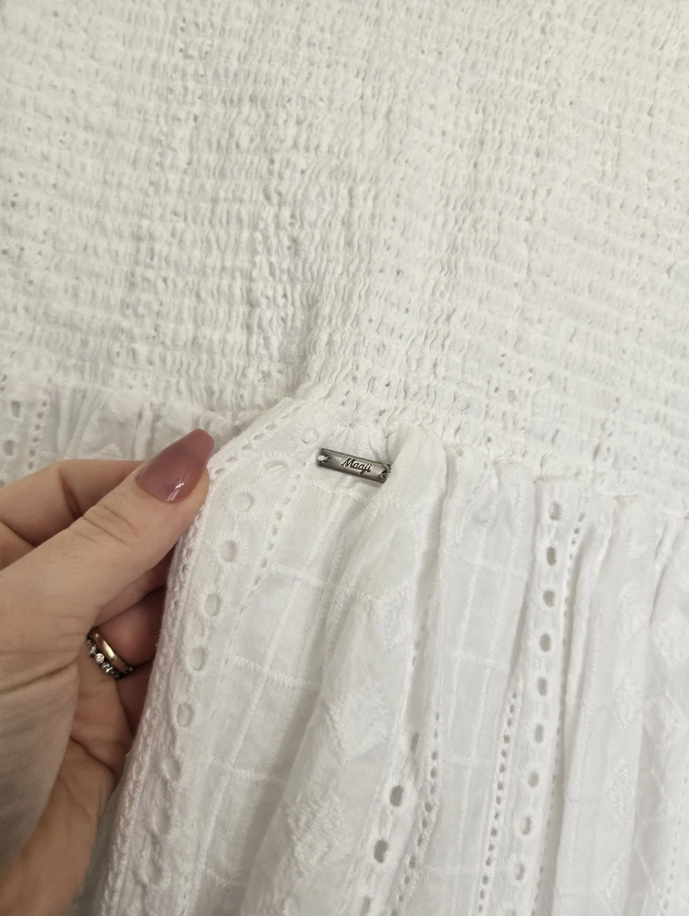 Maaji Eyelet White Cotton Boho Maxi Skirt, M - Picture 6 of 11